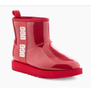 New UGG Classic Clear Mini Fashion Boots Size 5 Ribbon Red